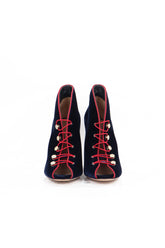 Gianvito Rossi Miral Burnu Açık Kadife Bootie Lacivert - 37